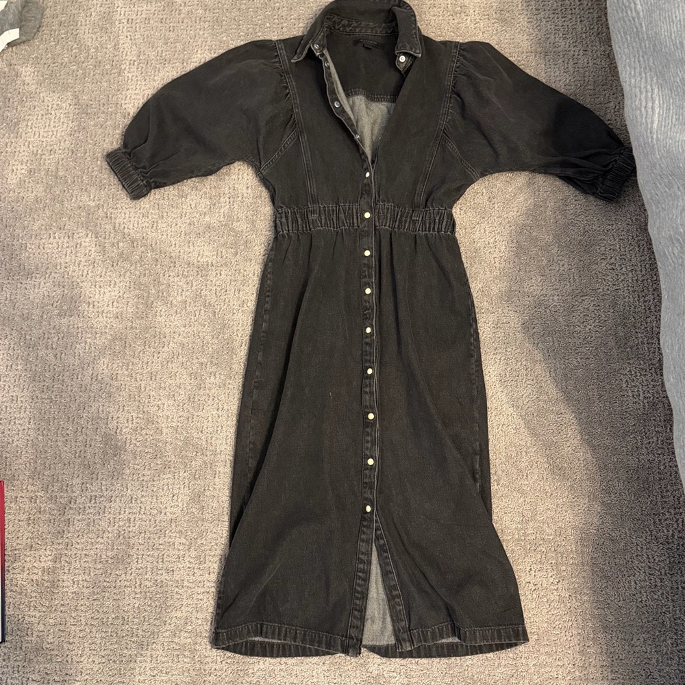 All Saints Black Long Sleeve Denim Dress